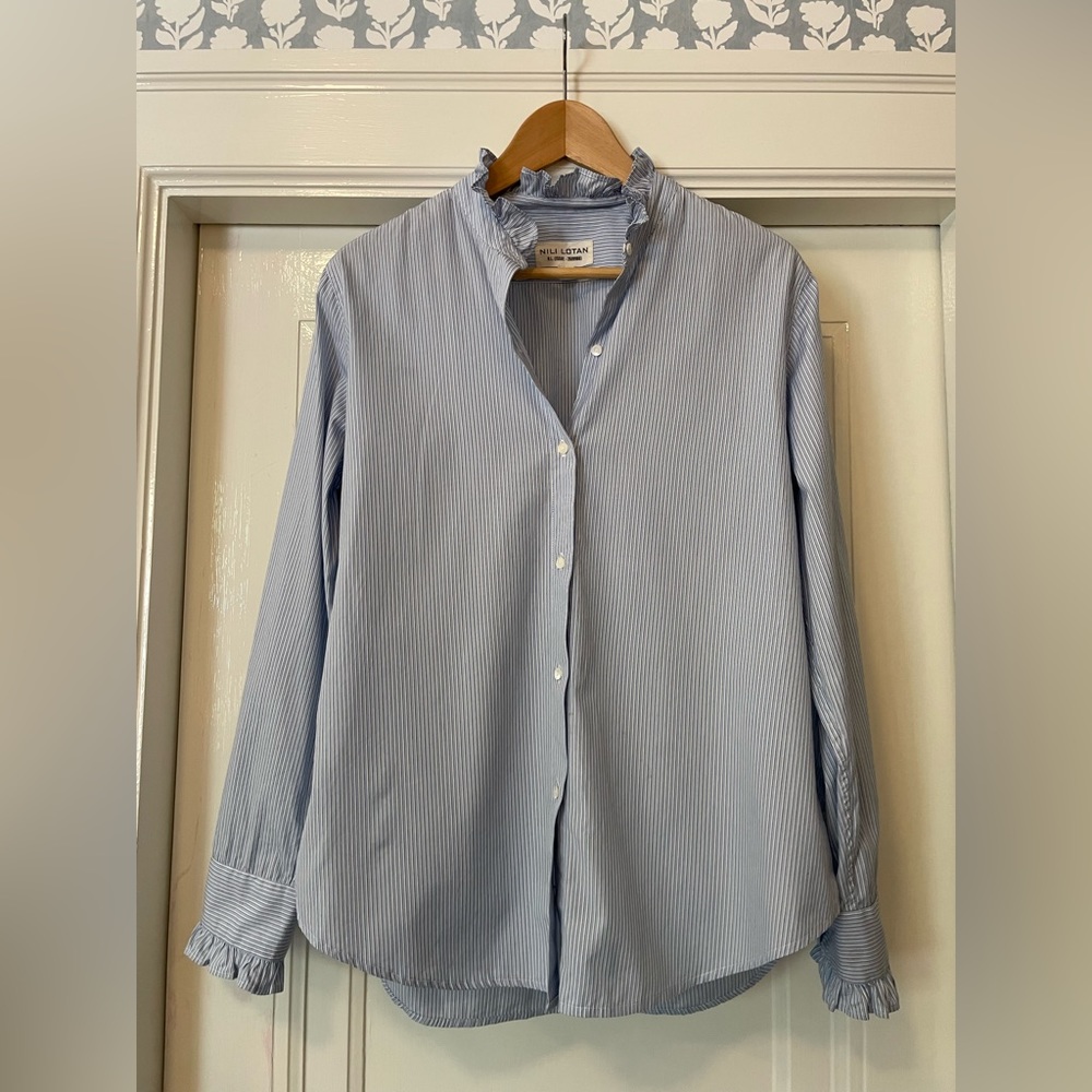 Nili Lotan mandarin collar button down pinstripe shirt
